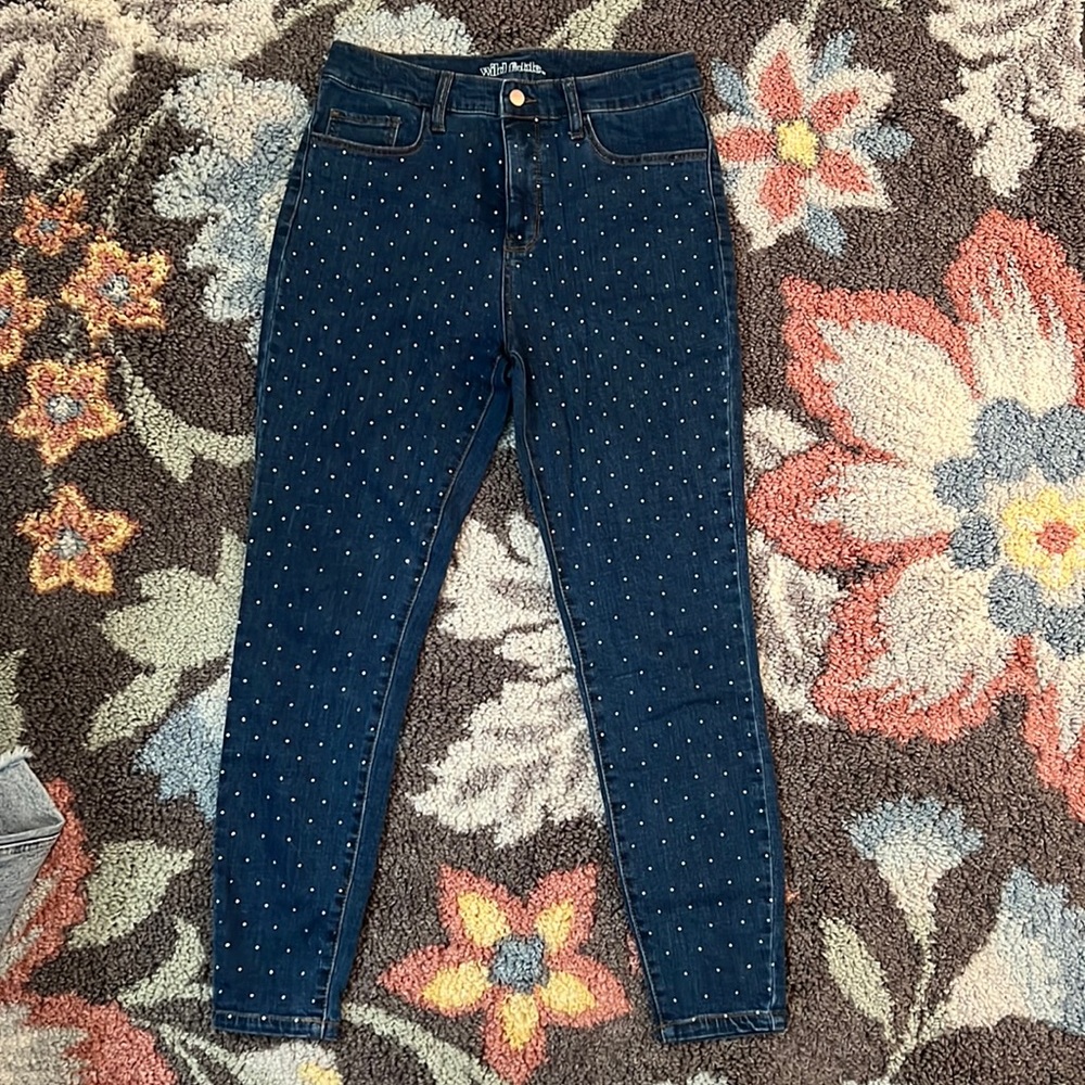 High Rise Skinny Jeans with Rhinestone Detail